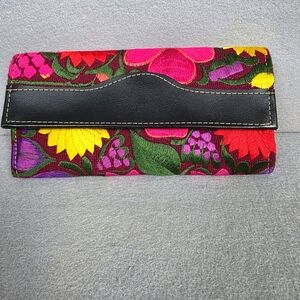 Mexican Artisan Embroidered Floral Boho Inspired Clutch‎ Wallet